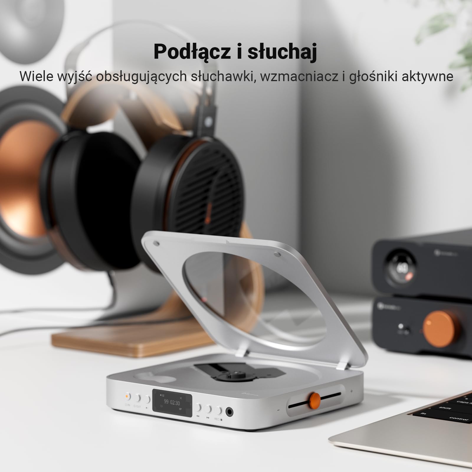 Fosi Audio Merak Odtwarzacz CD Hi-Fi, Stacjonarny Odtwarzacz z DAC CS43131 i Wzmacniaczem TPA6120, Zgrywanie CD na USB, Obsługa CD-R/CD-RW/CDDA, Wyjście Optyczne i Line Out
