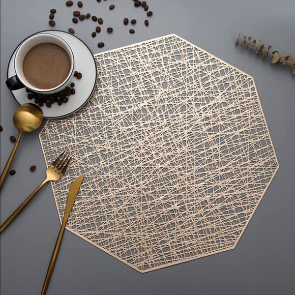 Placemat for Dining Table/Beautiful Design Mat for Bed-Side/Center Table/Shelves - Pack of 1 (Golden Octagon Mat)