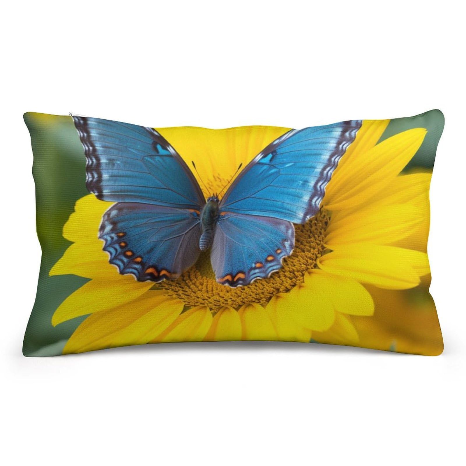 Velvet Pillowcases Standard Size 8"x12", Ultra Soft Breathable Pillow Cases for Bed, Luxury Cozy Fuzzy Pillow Shams, Lumbar Pillow Cover, Sunflower Blue Butterfly Cushion Case Home Decor