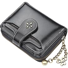 GGOOB Small Wallet for Women Zip Bifold Vintage Wallet Goth Purse Mini Leather Cash Wallets with Zipper Coin Pocket, Black, S