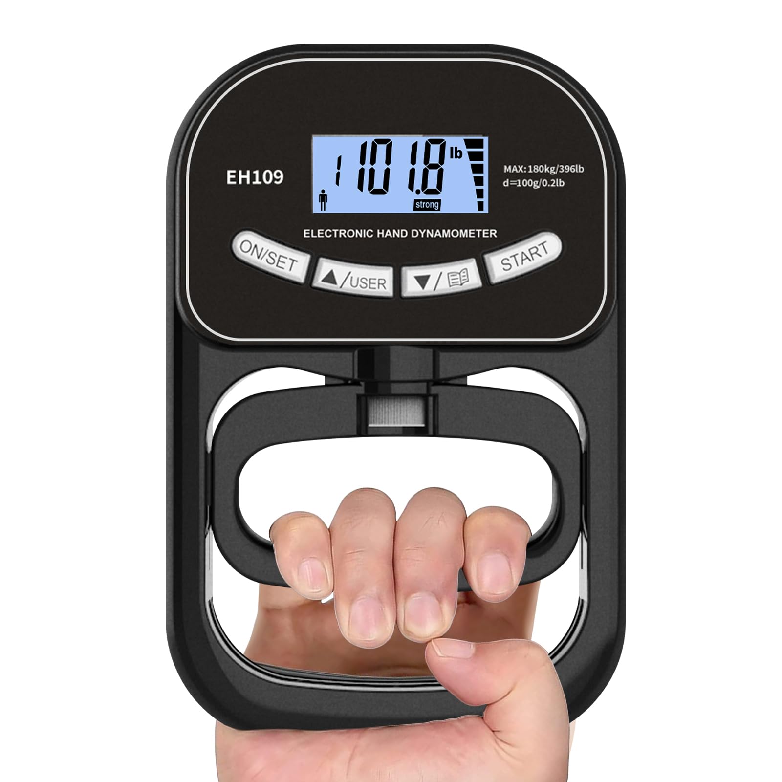 Dynamomètre numérique pour la main, capacité de 396 lb/180 kg, testeur électronique de force de préhension rechargeable, jauge de force de préhension électronique, écran LCD