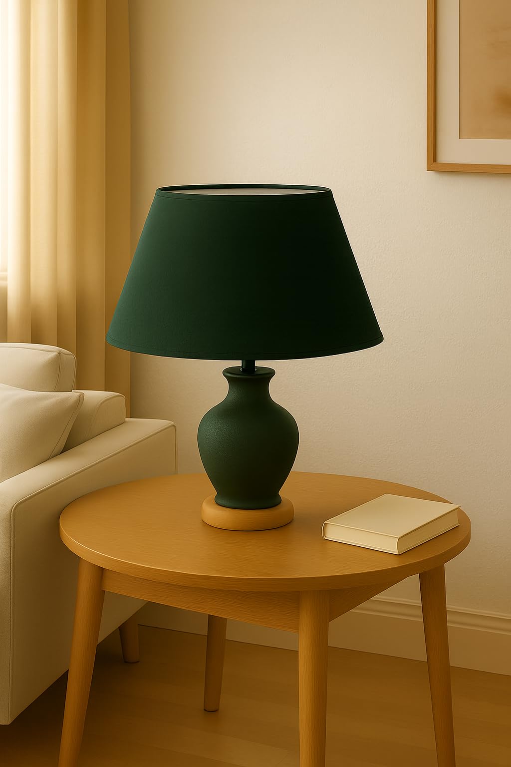 45 cm Paralume, Tessuto di Cotone con PVC Bianco, Prodotto Artigianale, per Lampada da Tavolo, Piantana (Verde Scuro)