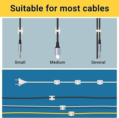 Miniatura 5 de Segarty Clip adhesivo para cables, 100 unidades pequeñas de color blanco, ideal para organizar cables, soporte de cable autoadhesivo, gestión de