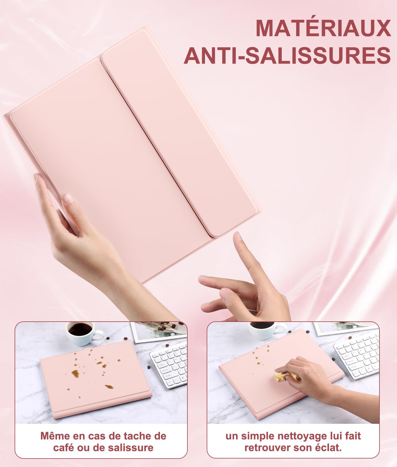 Vobafe Coque Clavier pour iPad A16 11/10 Ème Génération (11 Pouces 2025/10.9 Pouces 2022), Étui Keyboard avec Rétroéclairage 7 Couleurs et Pavé Tactile, Clavier AZERTY Rechargeable, Rose Clair