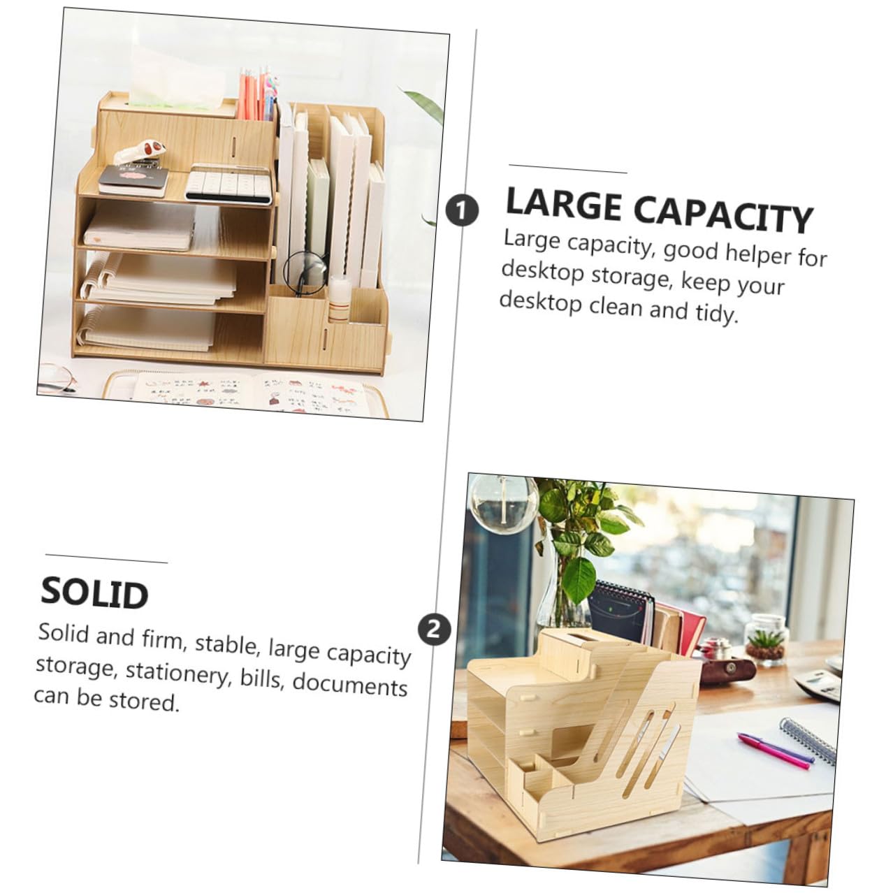 Organizador Escritorio Madera con Compartimentos Múltiples para Almacenamiento Archivos Papelería y Objetos Varios Diseño Deslizante para Oficina y Hogar