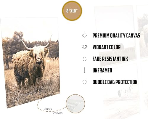 Miniatura 2 de MINI ZOZI Highland Cow - Arte de pared de 8 x 10 pulgadas, 6 piezas, decoración de pared occidental, lienzo de granja, rústico, arte impreso,