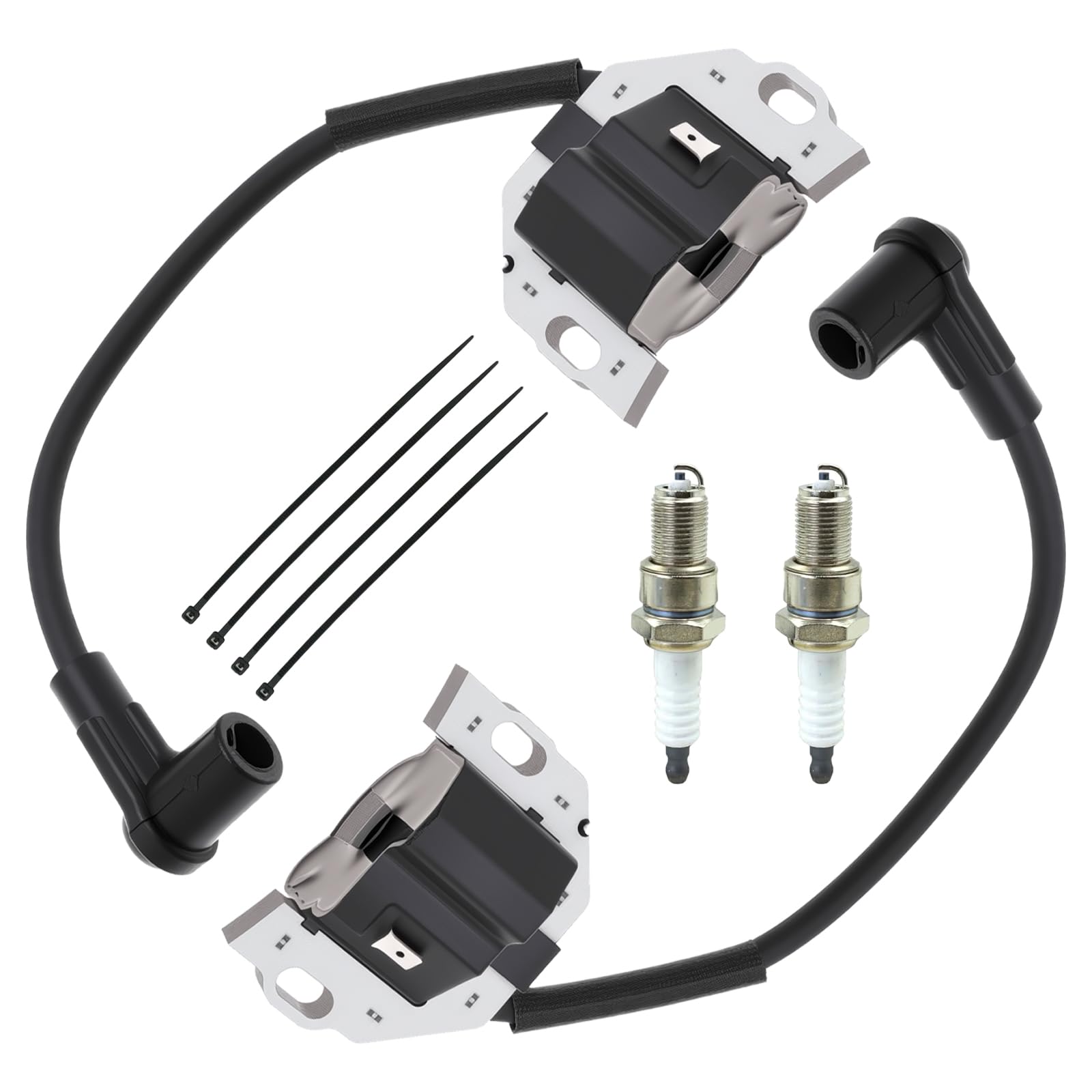 Photo 1 of 2 Pack of 21171-0740 Ignition Coil Module with Spark Plug for Kawasaki FX730V FR691V FR541V FR651V FR730V FS481V FR600V FS FX Series Lawn Mower Engines, Replace 21171-0743, 21171-0711, KM-21171-0758