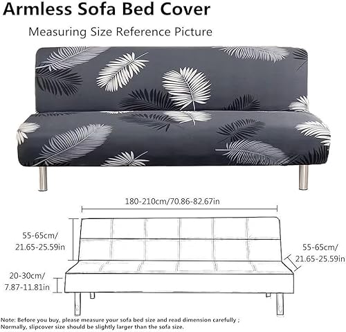 Miniatura 6 de SMMUSEN Funda de sofá retráctil, funda de sofá cama sin brazos con 92% poliéster, ligera, plegable, para decoración del hogar (plumas negras)