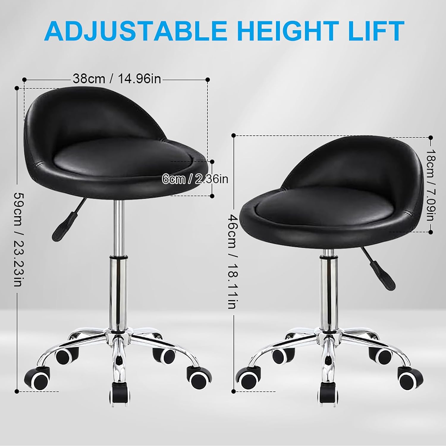 Autdor Rolling Stool Salon Stool Chair with Backrest Height Adjustable Beauty Rollings Stools with Wheels PU Leather Swivel Stools for Office Drafting Work Tattoo Makeup Facial Spa Manicure Massage