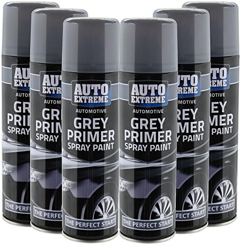 All Purpose Automotive Spray Paint 250ml Can Grey Primer Finish Aerosol Metal Interior Exterior Fast Dry Excellent Coverage Adhesion - Grey Primer - 6 Pack