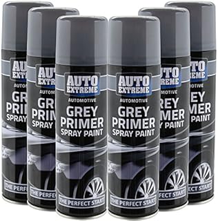 All Purpose Automotive Spray Paint 250ml Can Grey Primer Finish Aerosol Metal Interior Exterior Fast Dry Excellent Coverage Adhesion - Grey Primer - 6 Pack