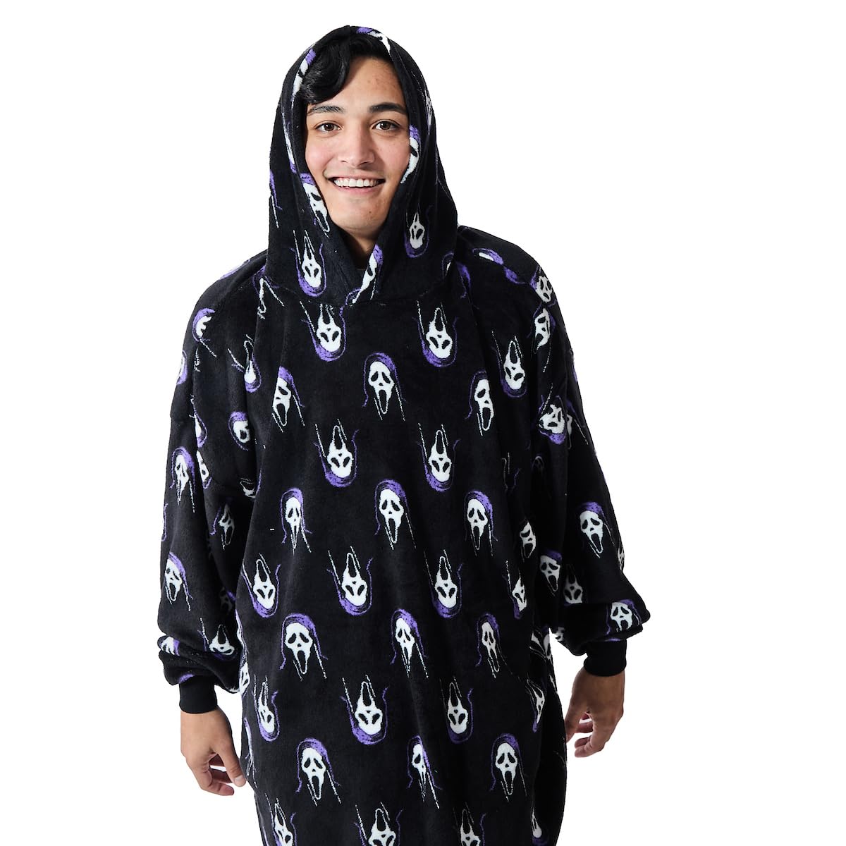 Bioworld Unisex Ghostface Mask Aop Ghostface Mask All-Over Print Black Oversized Hoodie Wearable Blanket-Osfa