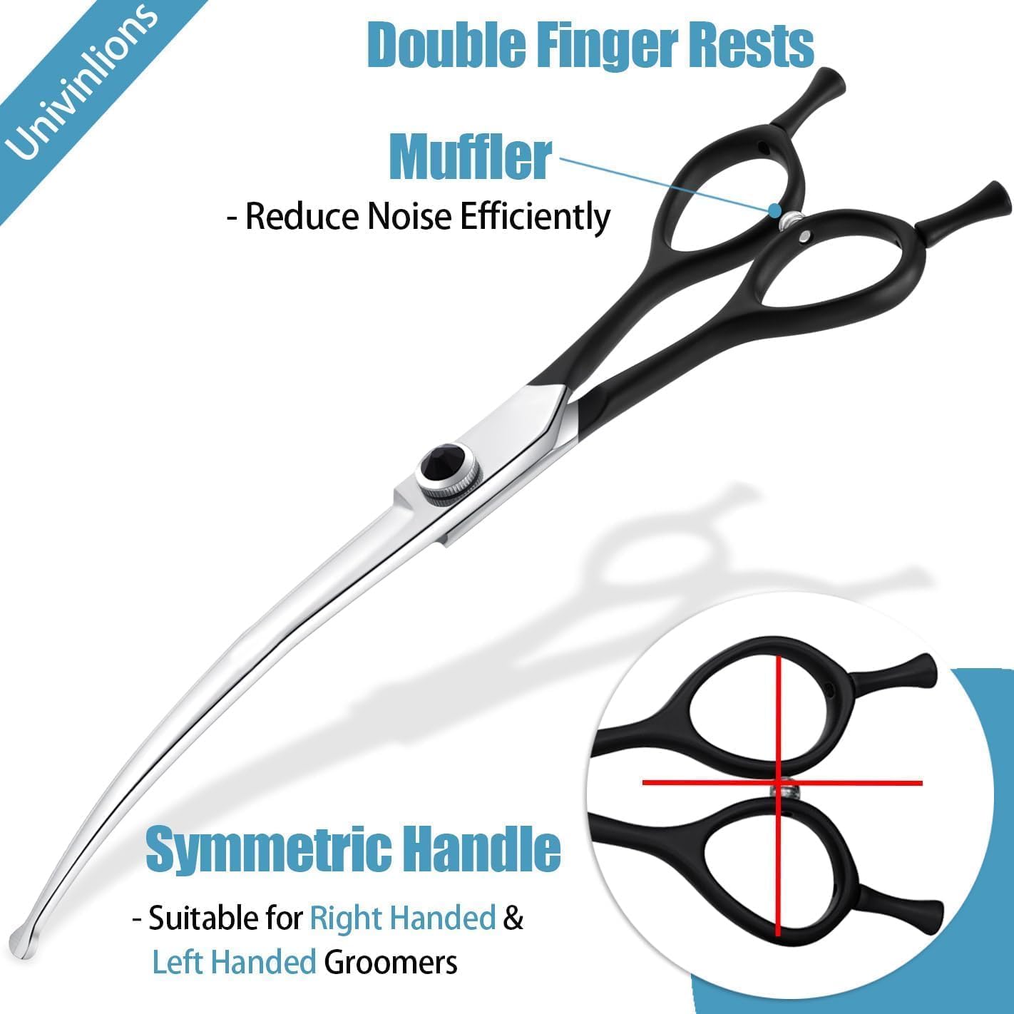 Dream Reach 8" Downward Curved Dog Grooming Scissors for Trimming Face and Paws, Safety Round Tip Shears for Pet Dogs and Cats, Professional Pet Grooming Scissors Black