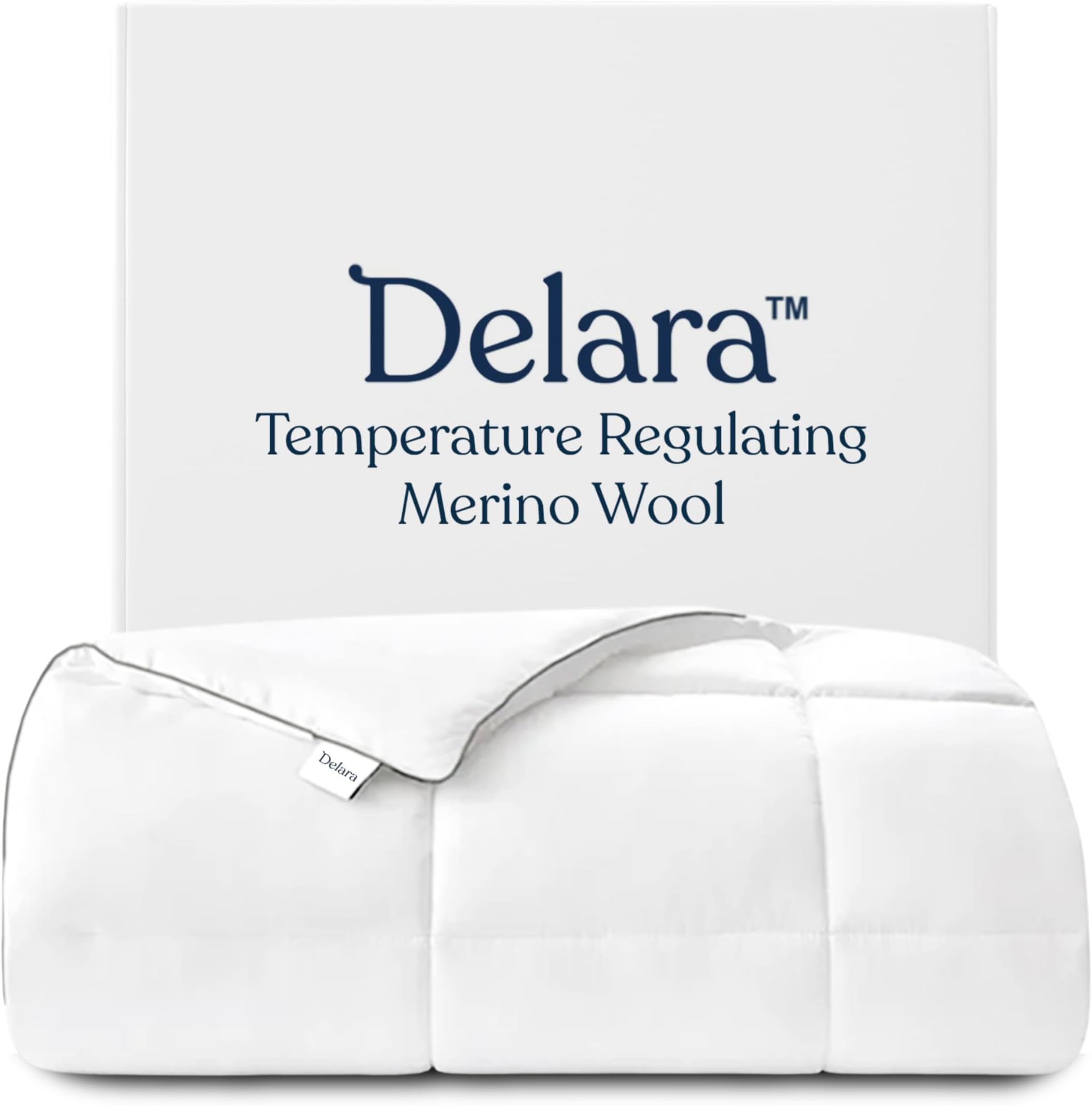 Delara Organic Merino Wool Duvet Insert - GOTS, Oeko-TEX & Woolmark Certified, 400TC Organic Cotton Shell, 200 GSM All-Season Warmth, Baffle Box Construction, Machine Washable - King