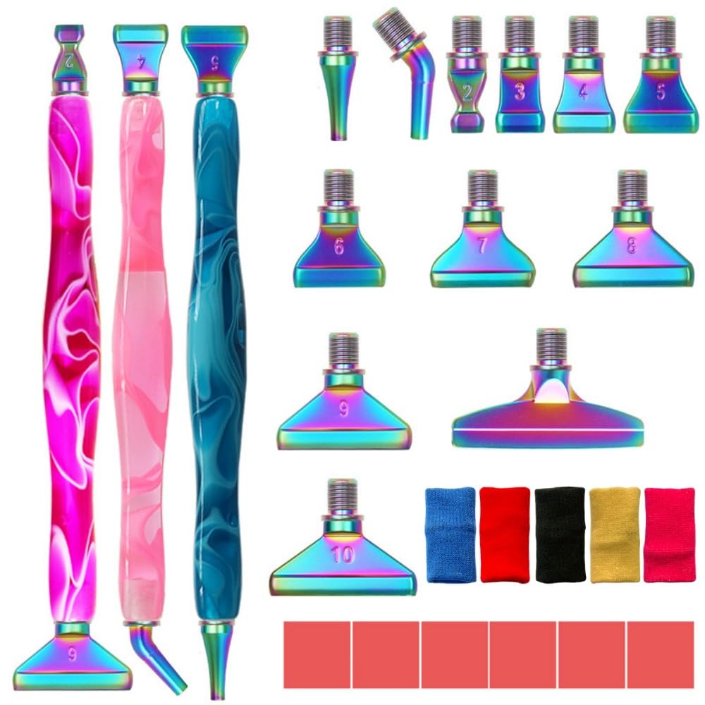 AccforeDiamond Painting Pen Kits,27Pcs Diamond Painting Metal Tips for DIY, Screw Thread Tips,5D Diamond Painting Tools for DIY Craft,Embroidery Decor,Colorful