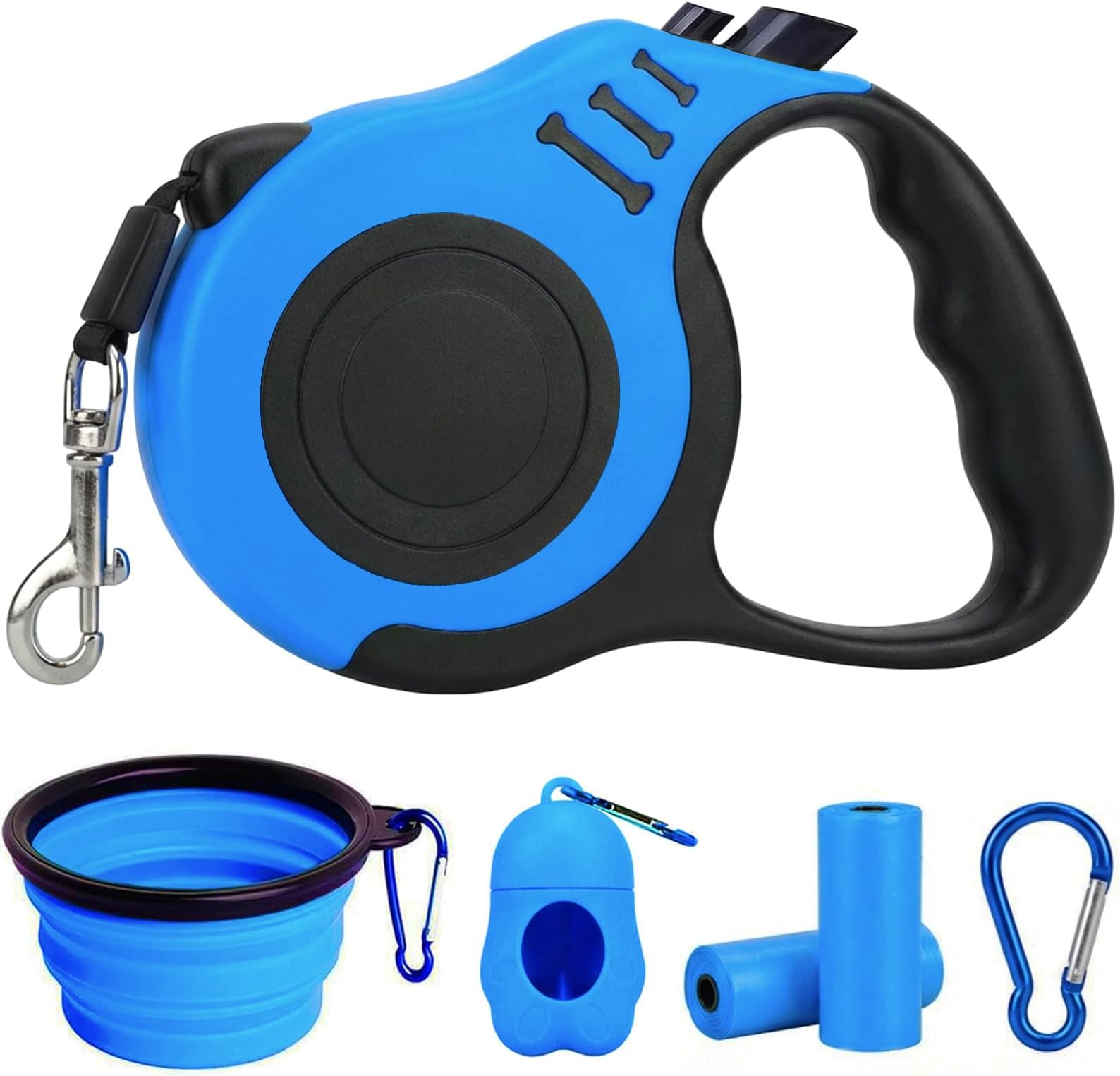 - PETIMP Retractable Dog Leash Lightweight 16FT Leash Claw Print, with Folding Bowl,Dispenser,Rubbish Bags, for Small Medium Dogs(Blue)