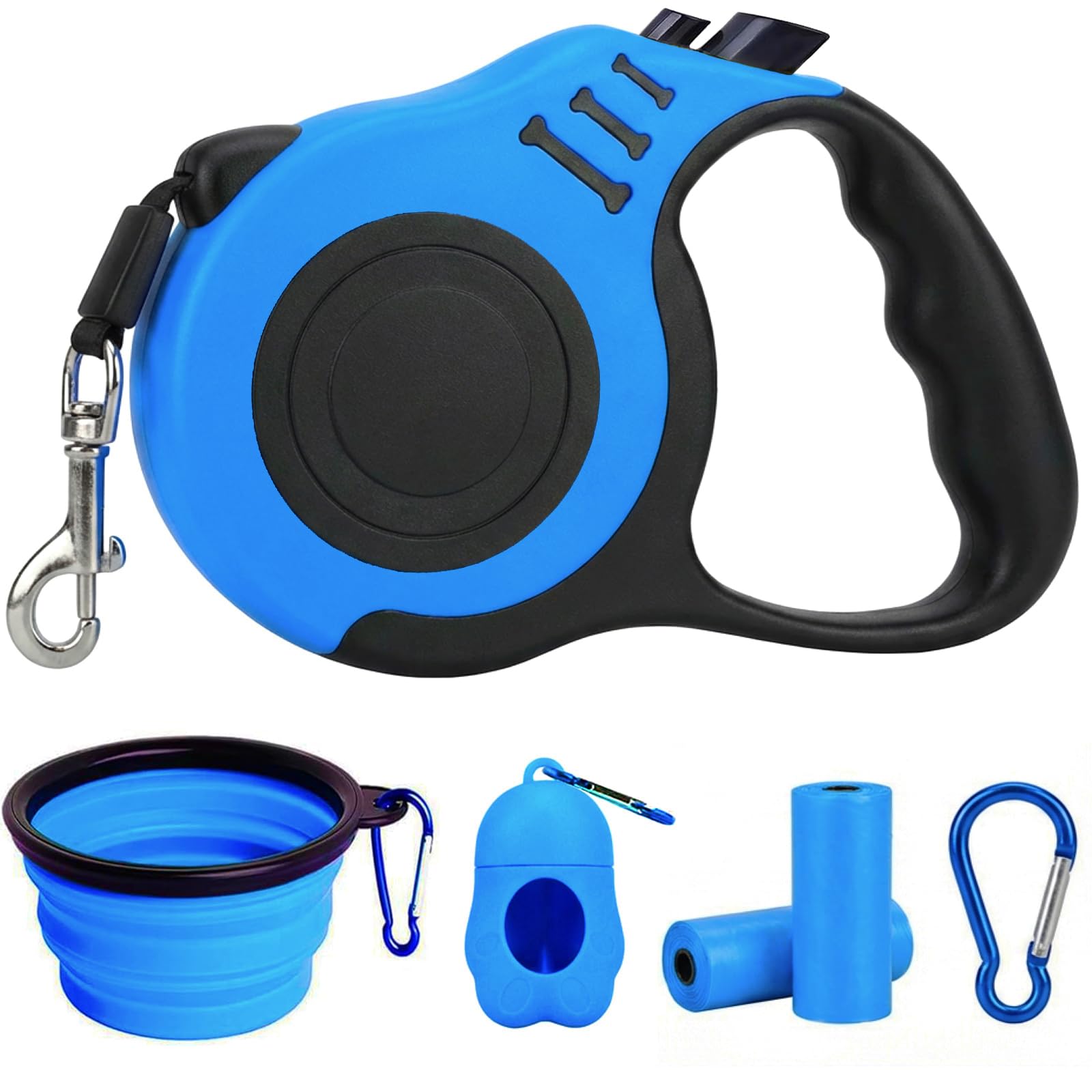 PETIMP Retractable Dog Leash Lightweight 16FT Leash Claw Print, with Folding Bowl,Dispenser,Rubbish Bags, for Small Medium Dogs(Blue)