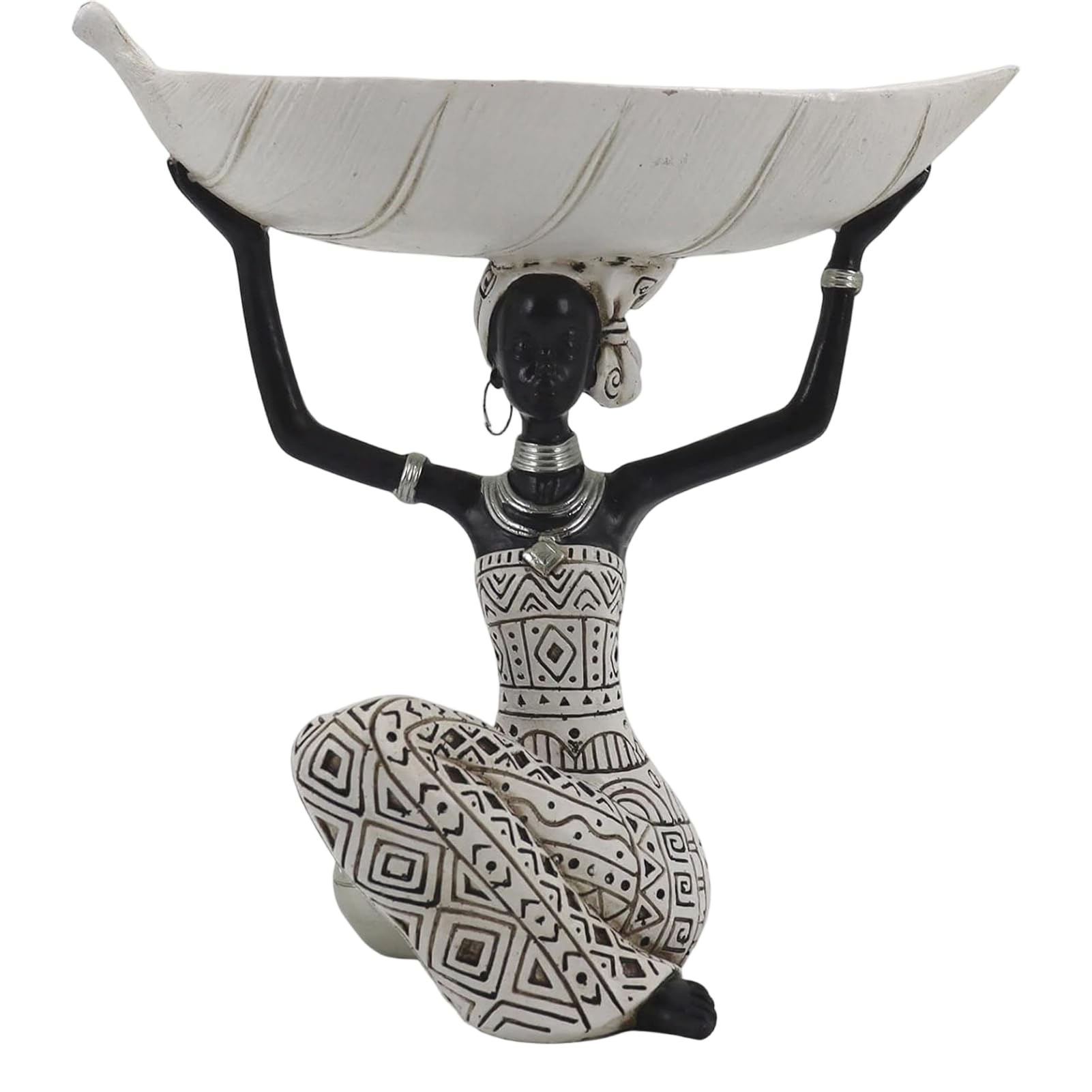 Glifora African Woman Figurine Tray - Tribal Ethnic Pattern Resin Statue, Dual-Function Storage Organiser for Keys, Trinkets and Snacks, Home Decor for Living Room, Entryway and Tabletop