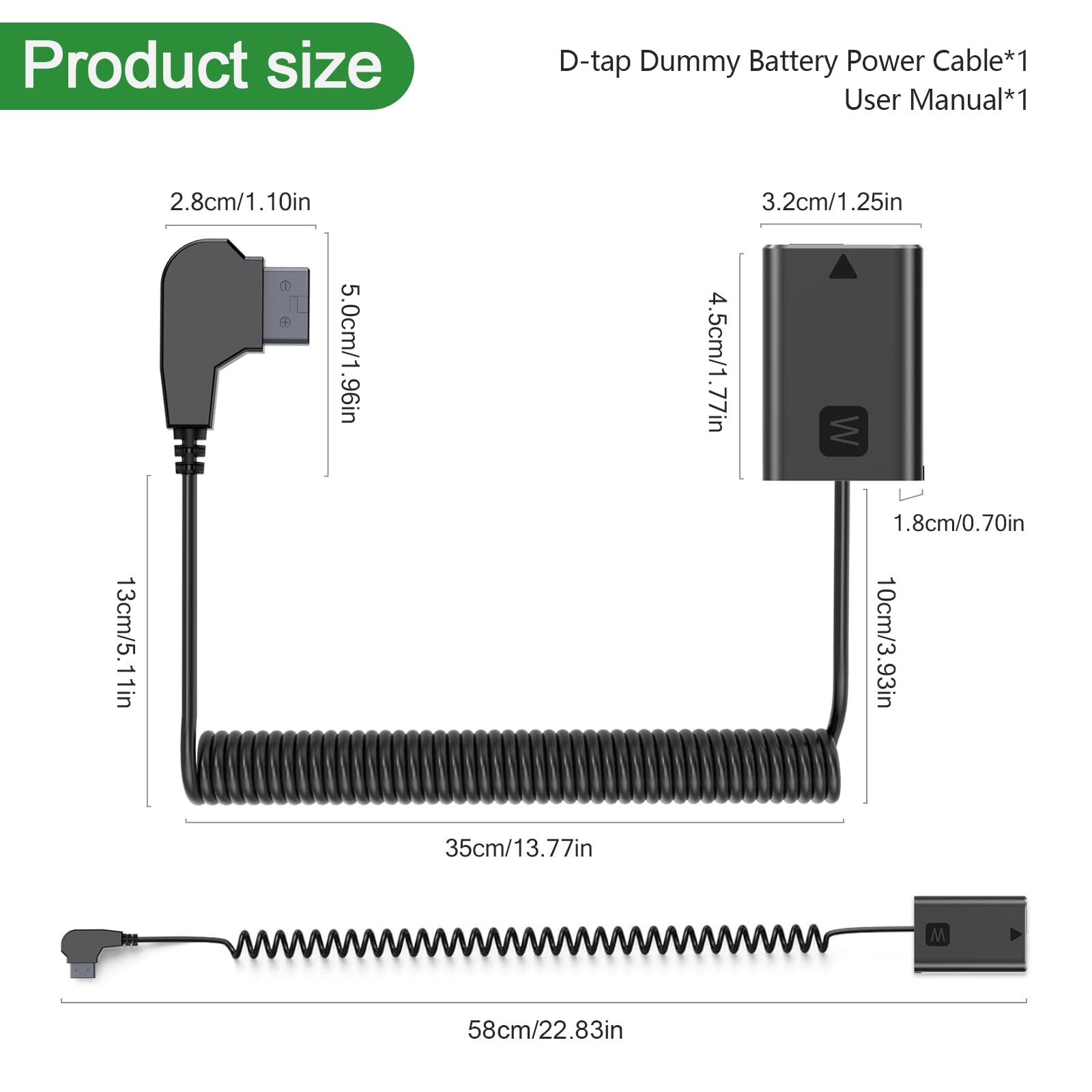 Cable de batería ficticia D-Tap a NP-FW50 para batería con Montura en V, Compatible con Las cámaras Sony Alpha ZV-E10, A7, A7II, A7RII, A7S, A7SII, A6000, A6100, A6300, A6400, A6500, A5000