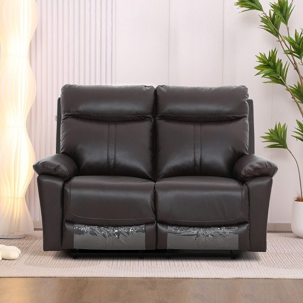 Danube HomeValor 2 Seater Leather Recliner | Modern Design Two Seat Sofas | Comfortable Living Room Furniture L 146 x W 93 x H 100 cm - Brown