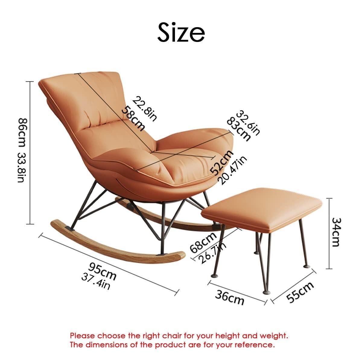 Sillón mecedor moderno, cómodo sillón reclinable, sillón mecedor tapizado con mecedora deslizante, sillón de sala de estar con reposapiés, sillón auxiliar con base d(Naranja+blanco-Talla única