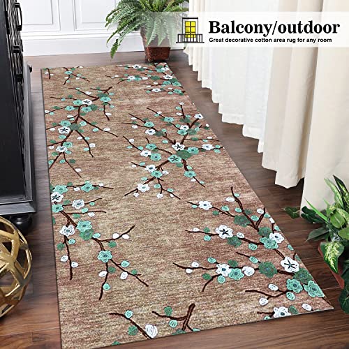 Alfombras de pasillo con flores 3D beige y marrón lavables para suelos fríos 6