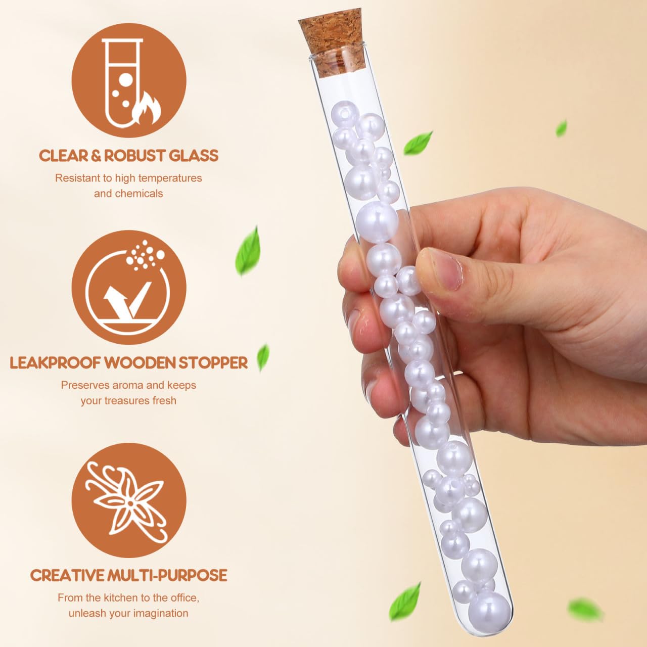 STOBAZA Tubes À Essai En Verre 20.00 Cm Lot De 8 Avec Bouchons Conteneurs De Stockage Liquide À Fond Rond Pour Laboratoire École Et Maison