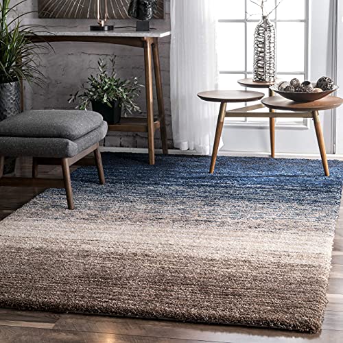 Image of SWEET HOMES. Super Ultra Soft Shaggy Handcrafted Anti-Skid Silk Touch Carpet. Size 3X5 Feet, Colour, B6 Blue /Ivoryy
