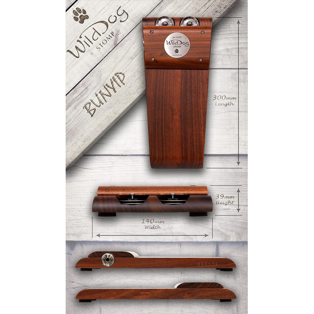Wild Dog Bunyip Stomp Box mit Tamburin-Jingles + keepdrum Klinkenkabel