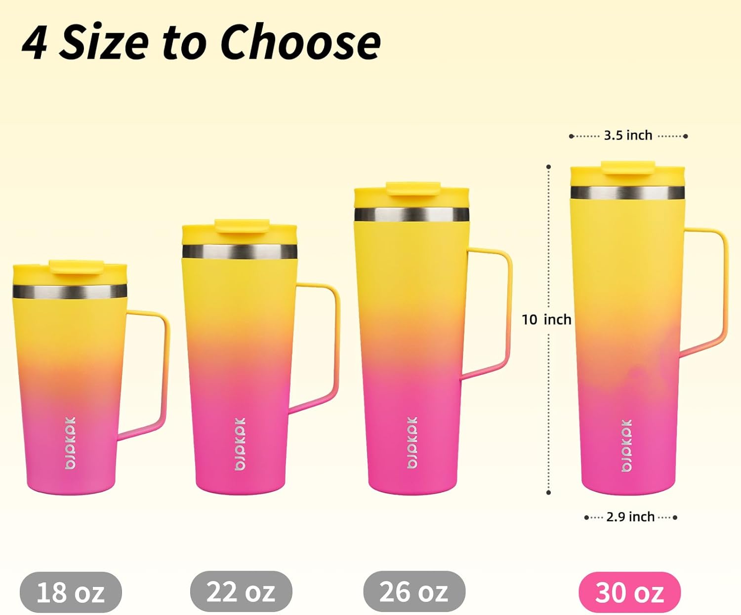 BJPKPK Insulated Tumbler with Handle, 30oz Insulated Tumblers with Lid and Straw, Stainless Steel Metal Water Bottles, Coffee Travel Mugs, Cups, Pink & Yellow Rose - Image 5