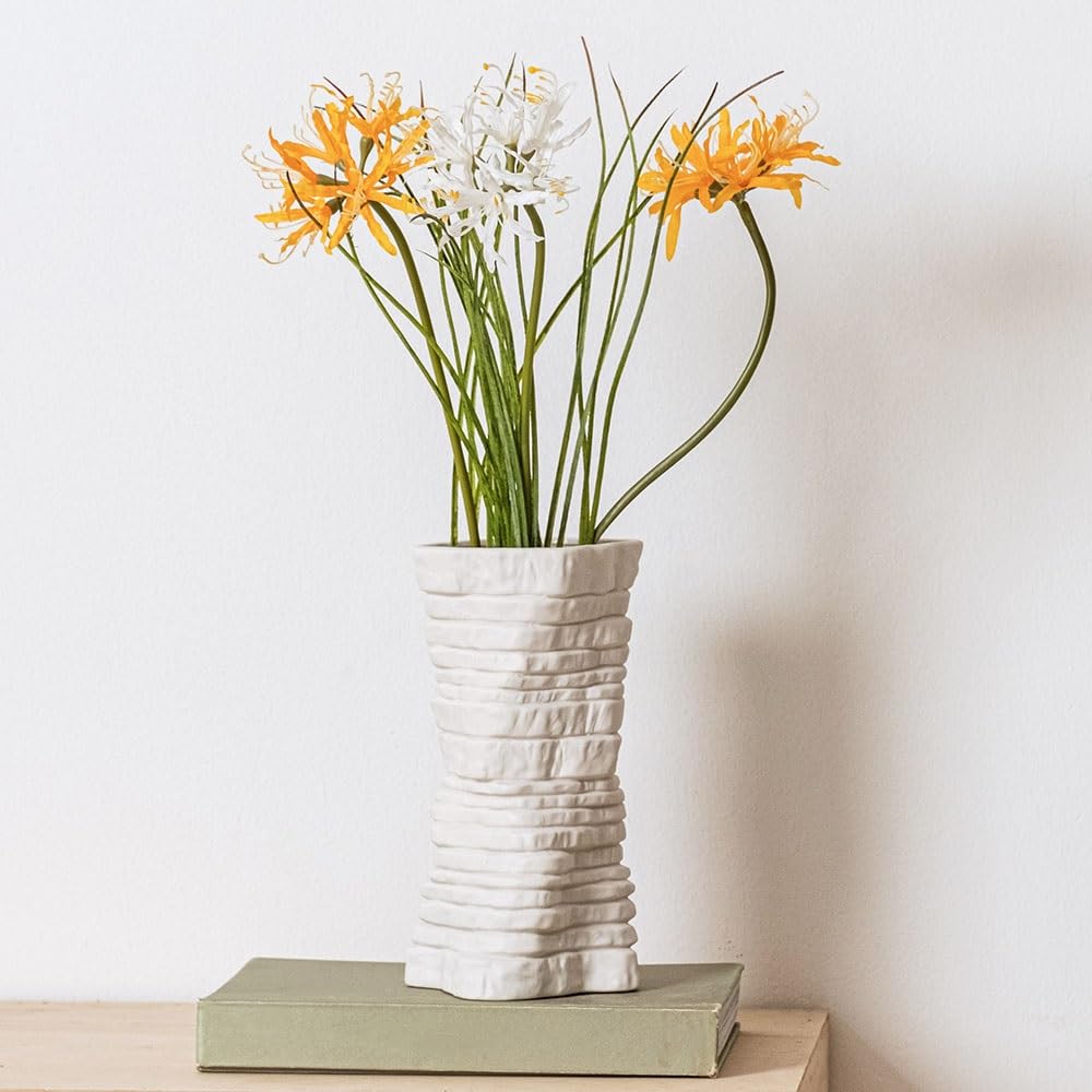 Jarrón de cerámica Jarrón de cerámica Blanca for arreglos Florales hidropónicos, diseño en Capas, Ideal for Decorar la Mesa Sala Estar Florero(Medio)
