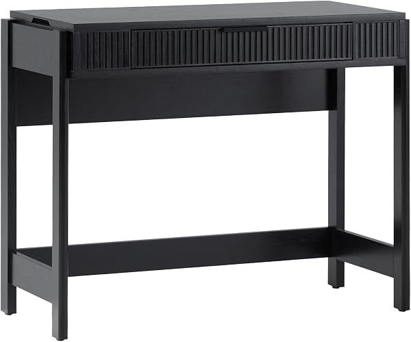 Walker Edison Transitional Style Furniture, Reeded Detail, Lift-Top Desk with Drawer and Storage Cubby, Sitting to Stand