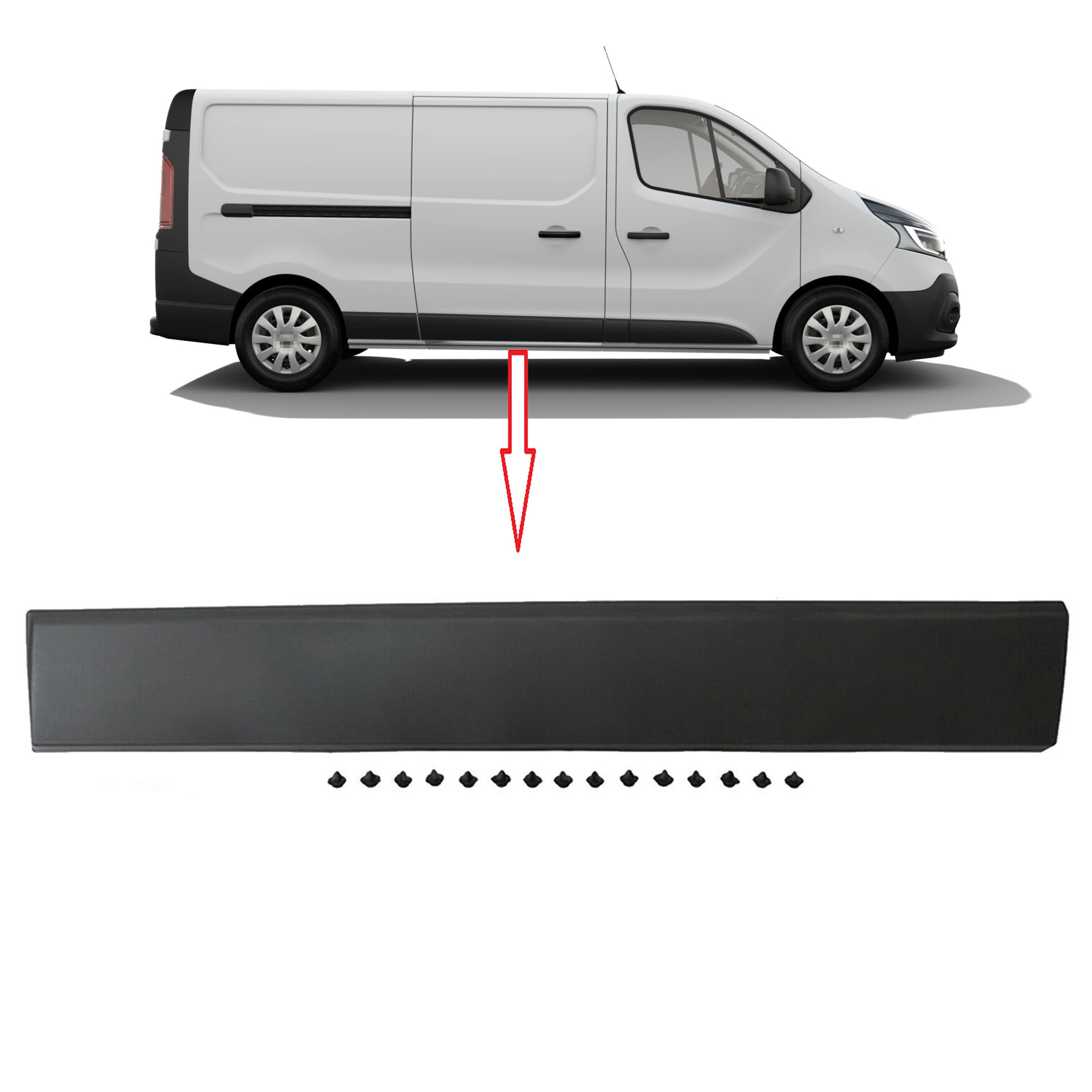 Panel protector de moldura lateral derecha compatible con Trafic Mk3 Vivaro B Talento 828208208R (largo derecho)