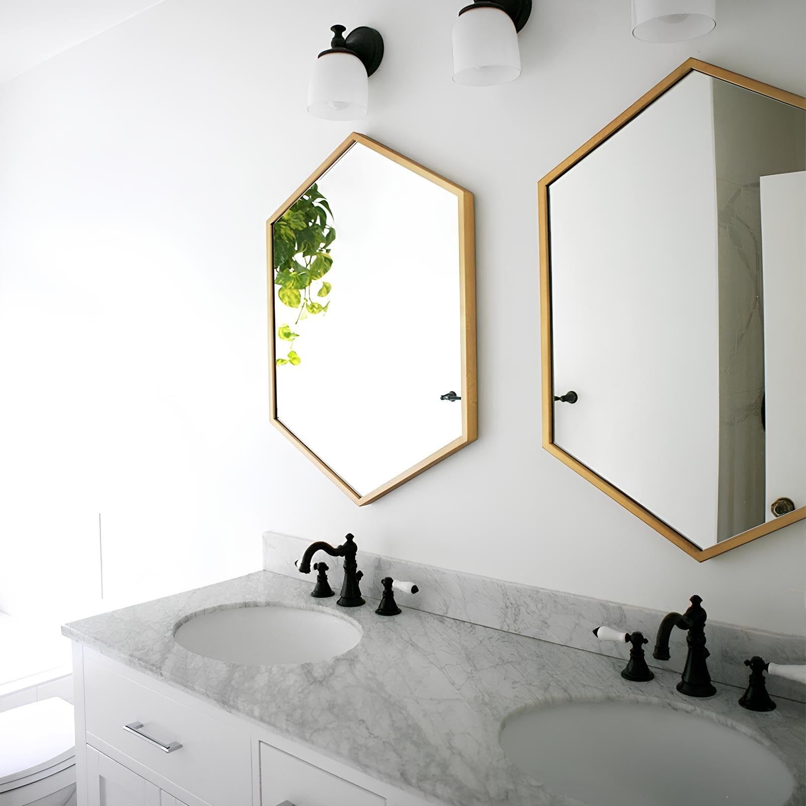 Specchio da Parete Esagonale con Cornice in Metallo, Specchio Cosmetico da Bagno 40x60 Cm 50x70 Cm 60x90 Cm, Decorazione Murale Moderna E Geometrica(60x90cm/23.6x35.4in)