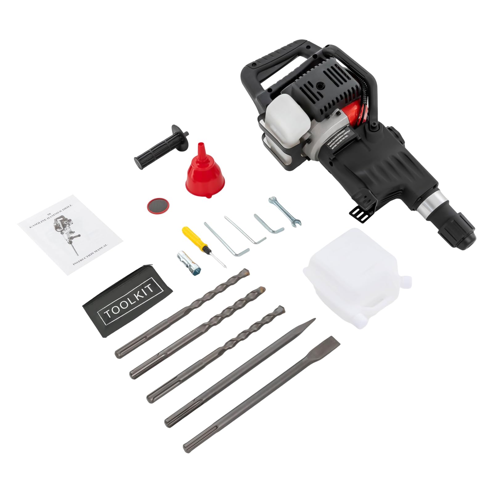 Martillo de demolición de 1000 W, 3 en 1 de gasolina, 33 CC | Con 3 brocas y 2 cinceles, para ladrillos y rocas de hormigón, ideal para profesionales de la construcción y bricolaje