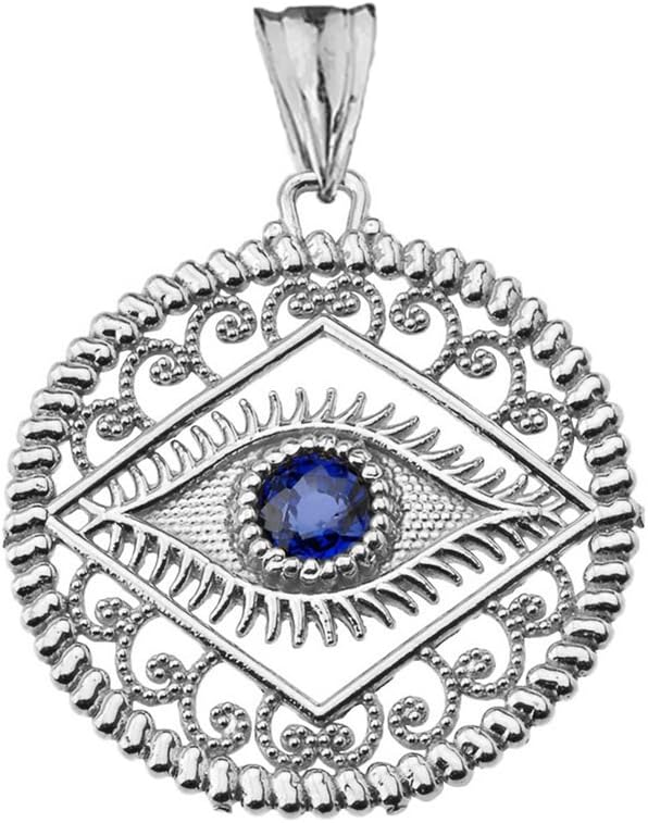 Exquisite Sterling Silver Evil Eye Filigree Charm Pendant with Blue Center