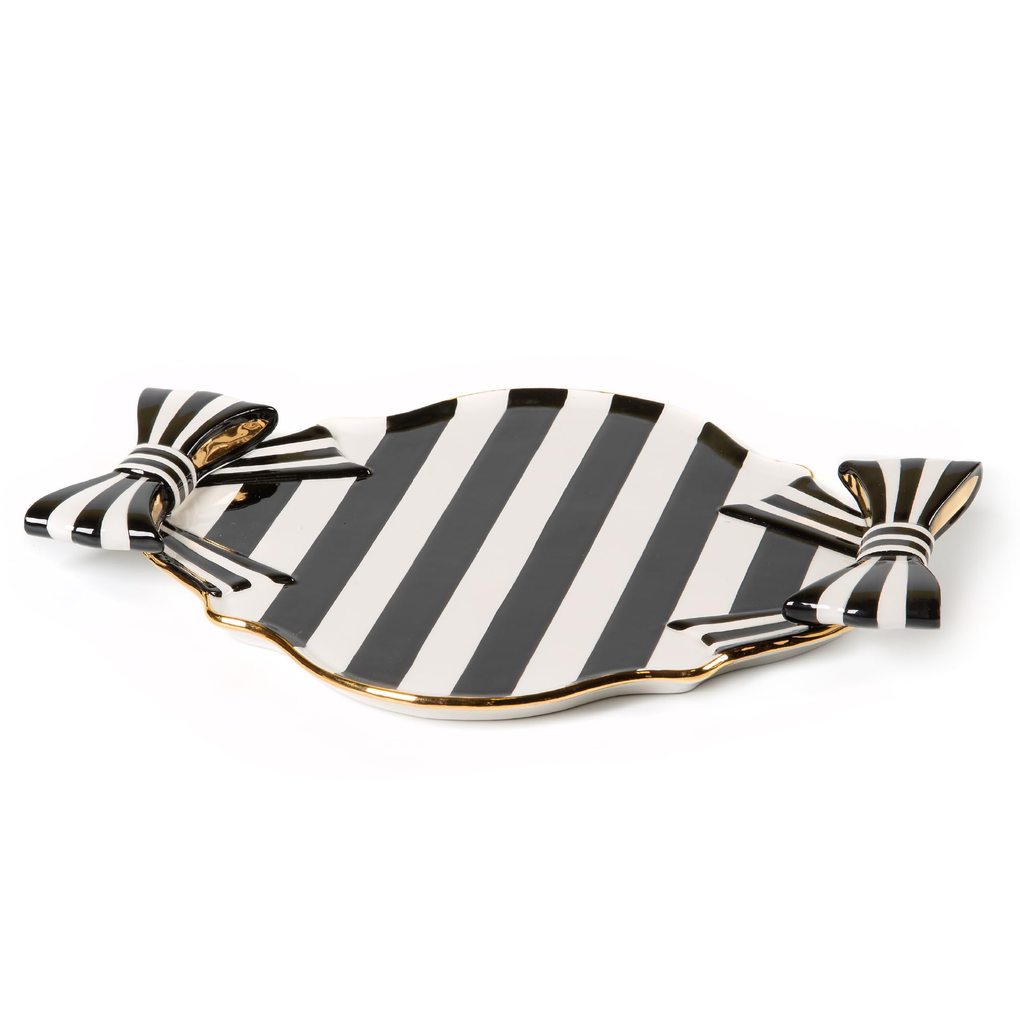 MACKENZIE-CHILDS Decorative Tray with Handles, Ceramic Tray for Decor, Black-and-White Courtly Bow