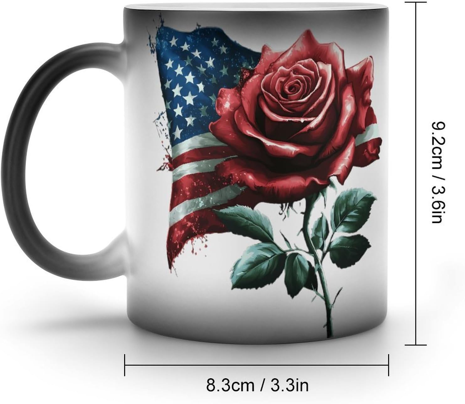 United States Flag Rose Memorial Color Changing Mug Heated Ceramic Cup Heat Sensitive Coffee Mug Fun Gift