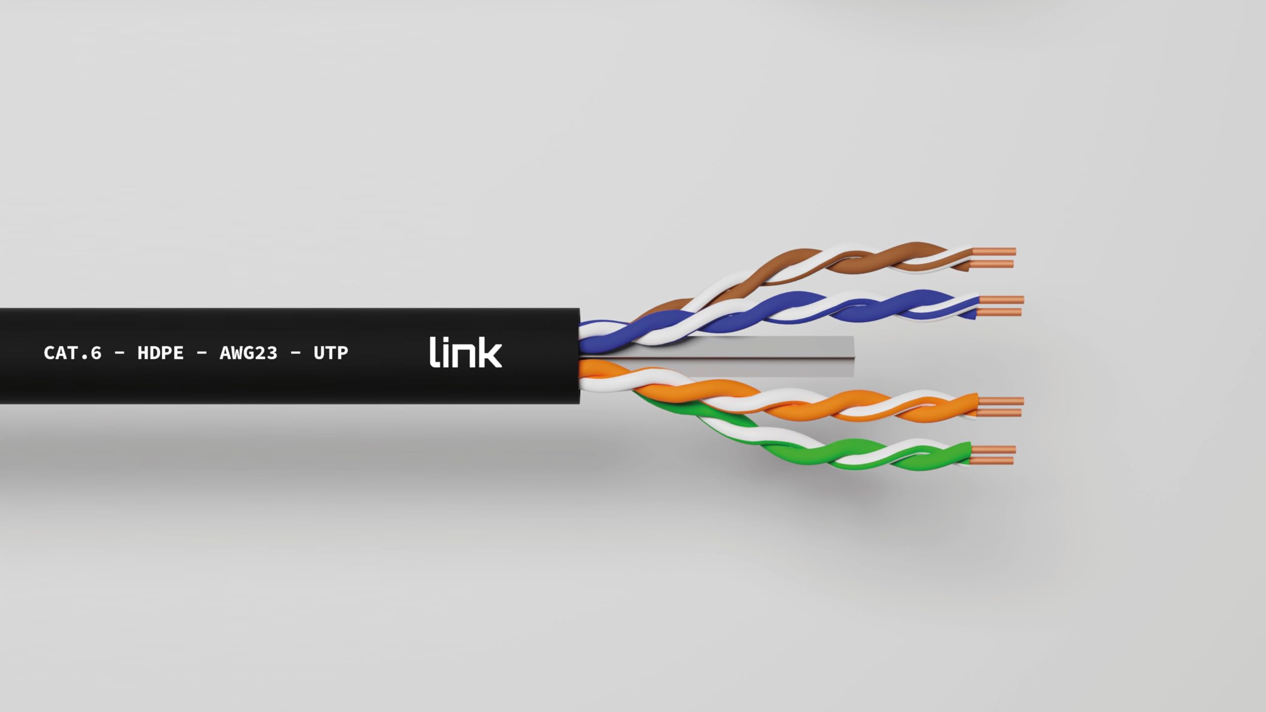 LINK LK305U6CEST - Cavo di rete categoria 6 U/UTP solido (305 metri, nero) – Guaina in HDPE resistente a raggi UV e agenti atmosferici – Conduttori CCA AWG23, conforme ISO/IEC 11801