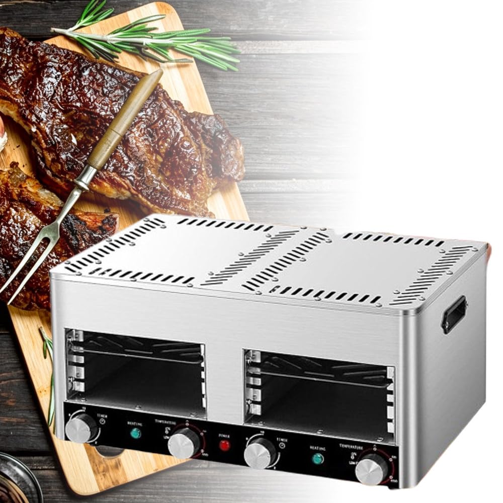 Asador Comercial con Precalentamiento Rápido 1700/3400 W 02 | 800℃,Acero Inoxidable,Calor Uniforme,Temporizador Ajustable,Para Restaurantes,Puestos De Comida,Pizza,Carne,Pescado