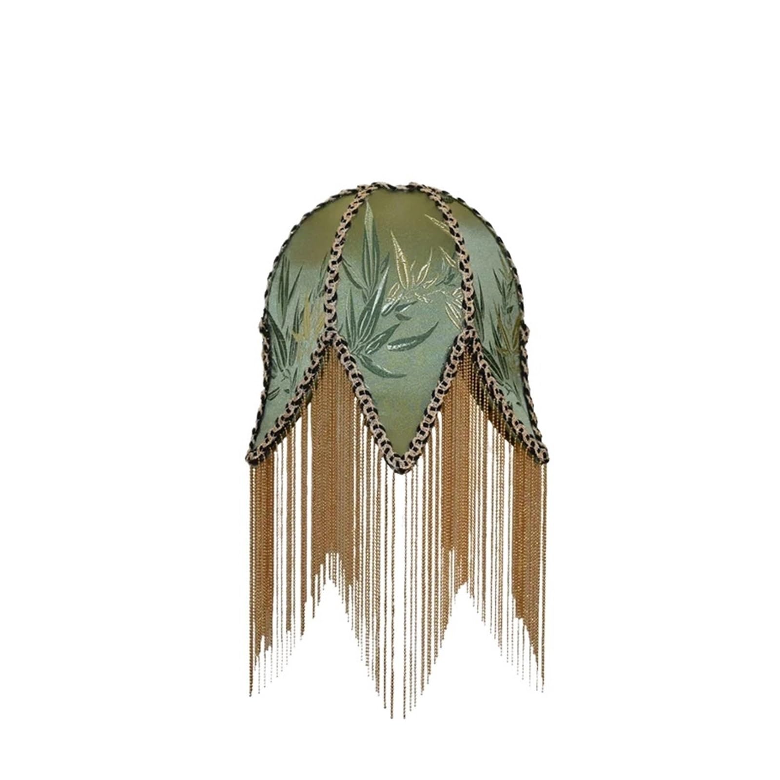 Fabric Lampshade with Fringe Tassel Antique Lampshade Leaf Jacquard Bedside Lampshade Exquisite Mini Desk Lamp Cover with Tassels