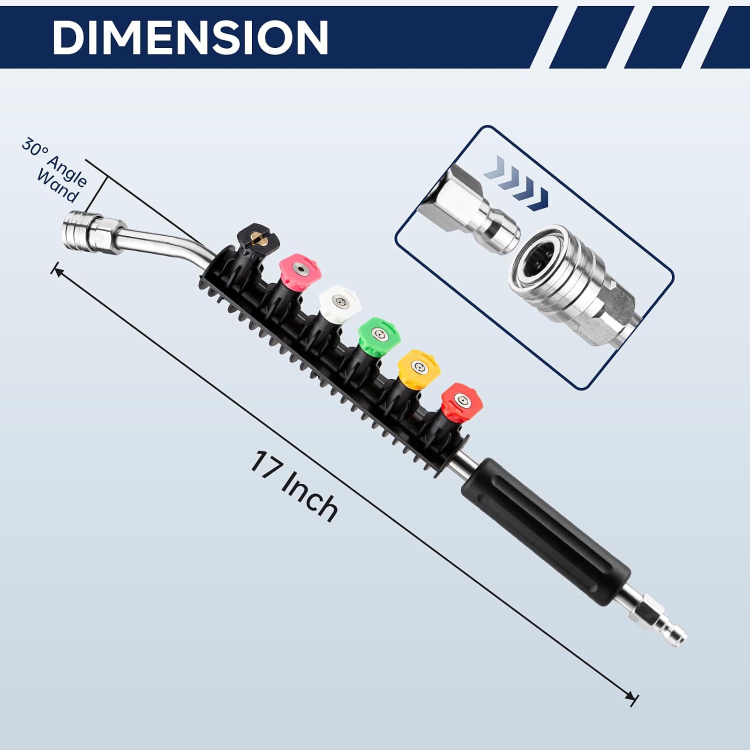 30° Pressure Washer Extension Wand with 6 Nozzle Tips，1/4" QC