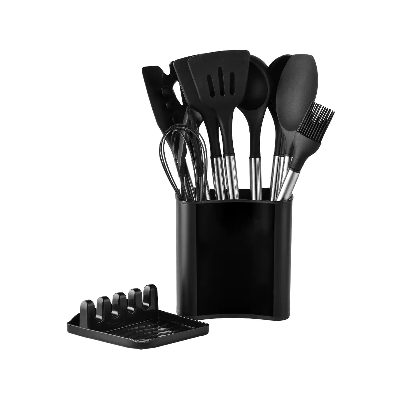 GTHTUHFD Kitchen Cooking Utensils Set, 12 Pcs Non-Stick Silicone Cooking Kitchen Utensils With Holder, Silicone Kitchen Utensil Set For Nonstick Cookware,Black