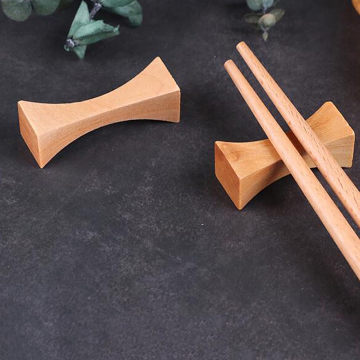 TIDTALEO Wooden Chopsticks Holder and Spoon Rest Set Khaki Color 4pcs Slender Waist Design Keep Chopsticks and Spoons Clean, Elegant Style for Dinner Table Decor