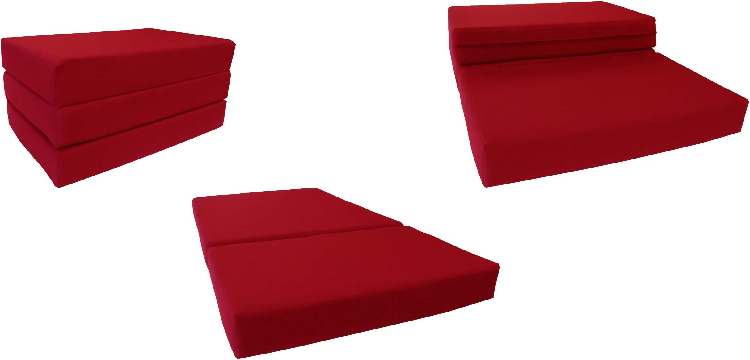Shikibuton Trifold Foam Bed, Folding Mattress, Ottoman, Twin Size Red, 75 x 39 x 6 Thickness