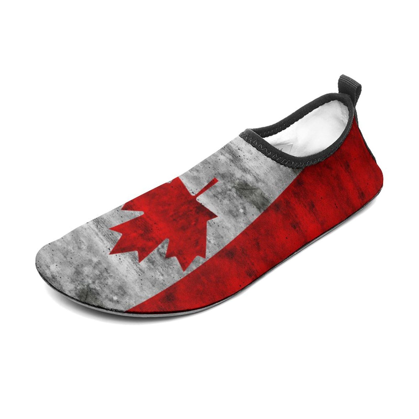 Canada Flag Canadian Retro Water Shoe Menswomen Quick Dry Water Sock Slip-on Elastic Beach Socks Breathable Surf Shoes for Swim Surf Travel Non Slip Indoor Outdoor Walking Grey