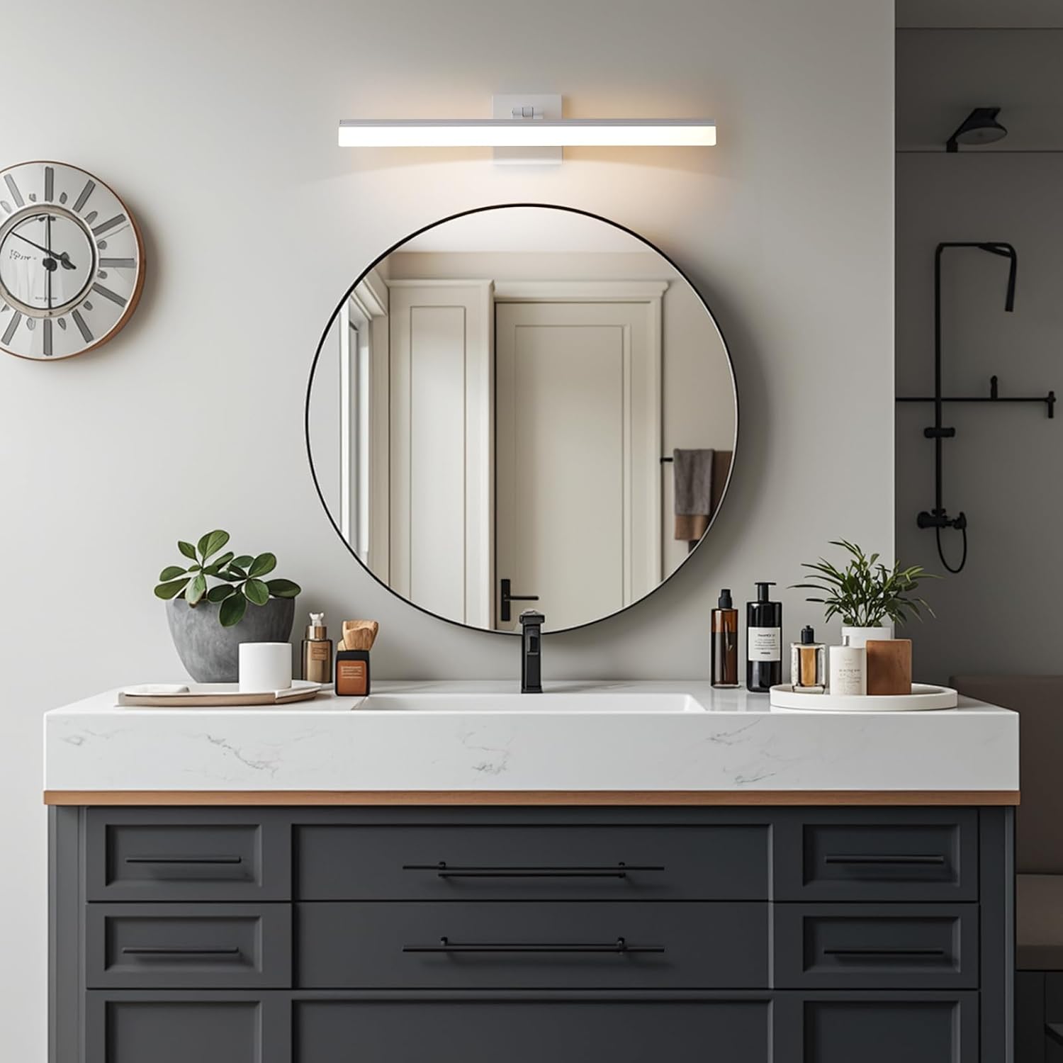 Velumina Modern Bathroom Mirror Light 8W Dimmable 5CCT Mirror Cabinet Bathroom Lighting, Adjustable Angle Bar (White, 15.7inch)