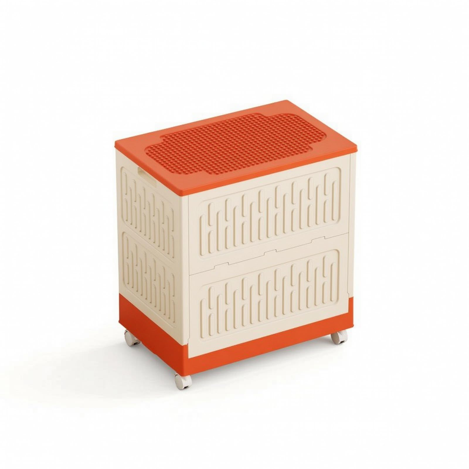 Amagogo Contenitore per Bambini Scatola Portaoggetti Cassetta Organizzatore Baule con Ruote Pieghevole con Pannelli in Rilievo in PP Plastica Resistente, Arancione Hermès, Extra Grande 66 43 71cm