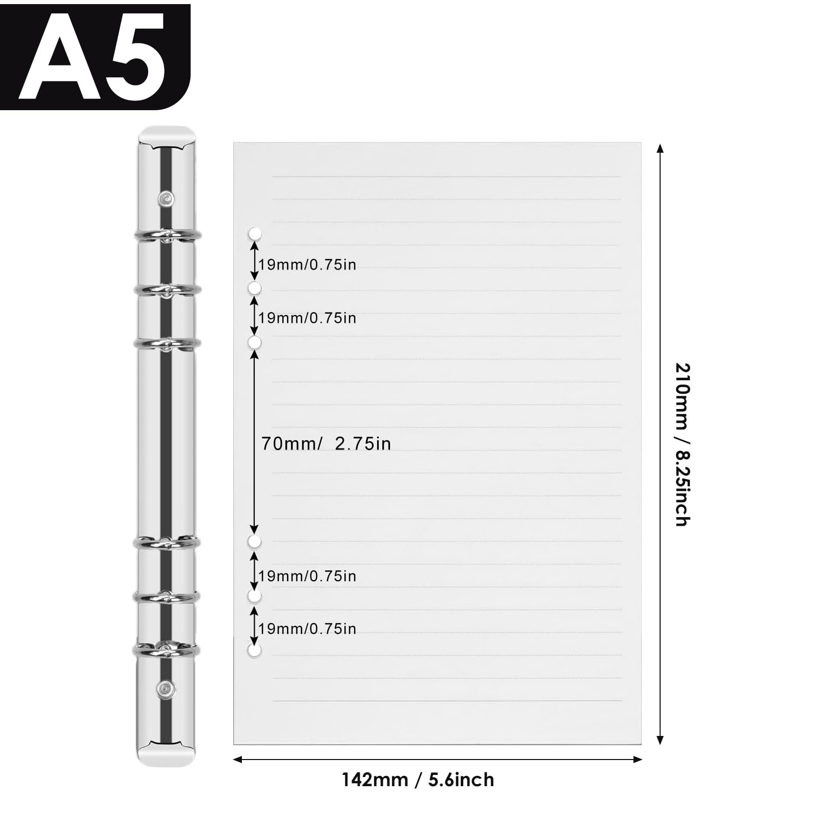 4Pack A5 Notebook Refill, 6 Hole Lined Paper, A5 Ruled Paper Refills ...
