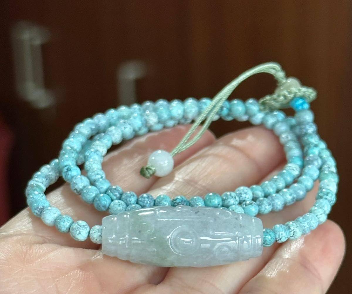 翡翠　天珠タイプ本翡翠1粒+中国湖南省産天然ターコイズ　ネックレス【A貨未処理】 Amazon.co.jp: 翡翠 天珠タイプ本翡翠1粒+中国湖南省産天然